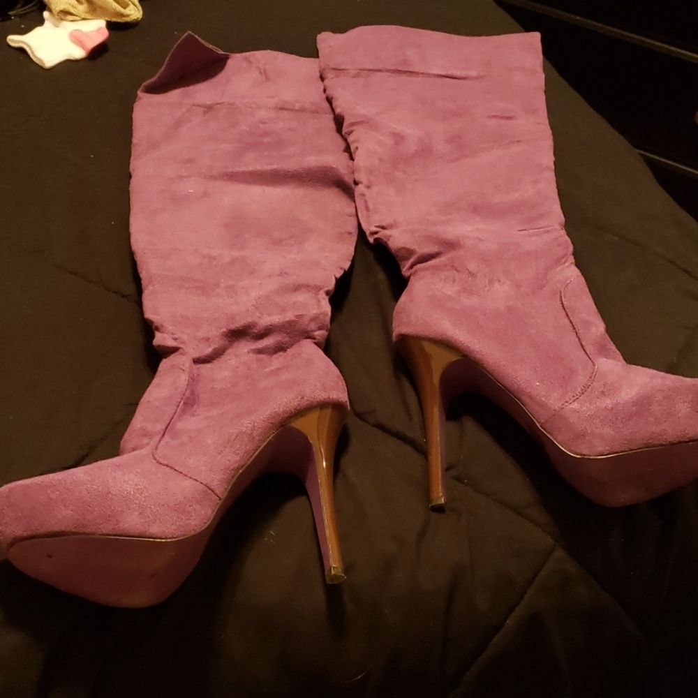 Knee high purple boots
